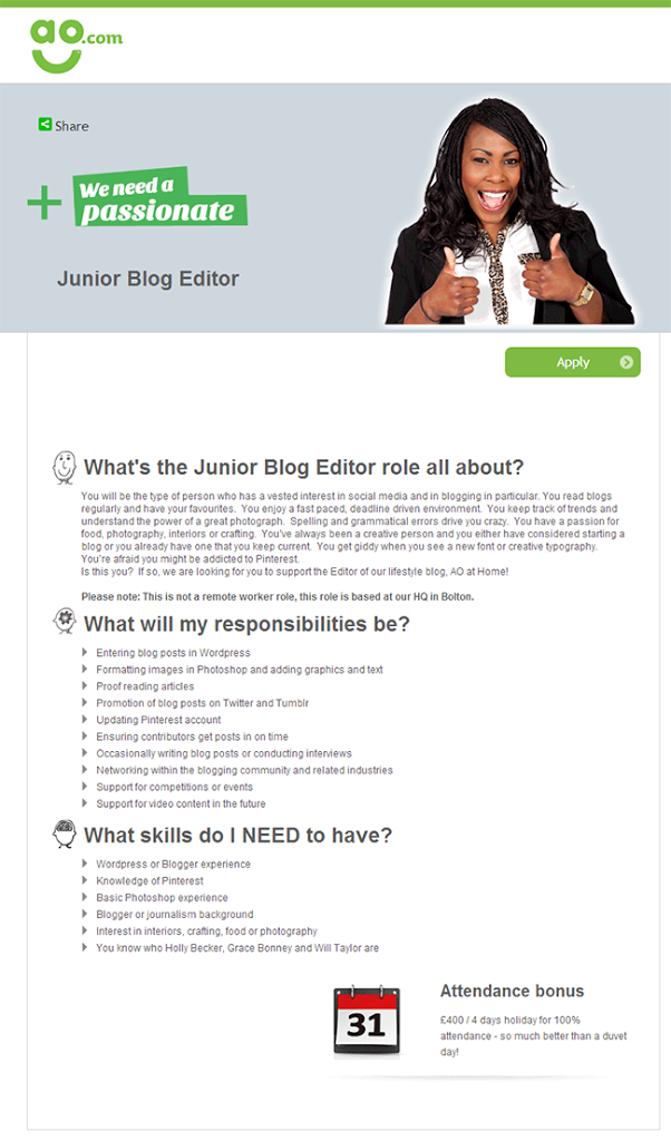 I’m hiring!! Junior Blog Editor on AO at Home Required!